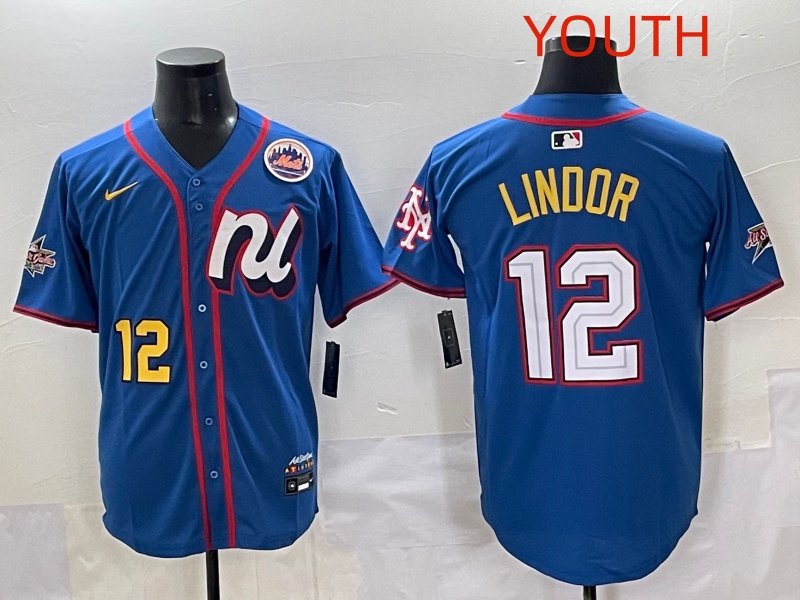 Youth 2025 New York Mets #12 Lindor Blue Nike 2025 MLB All Star Jersey style 006->women mlb jersey->Women Jersey